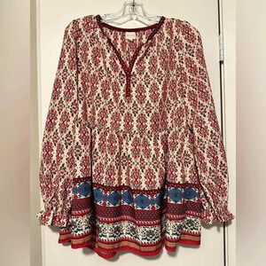 Melloday red long sleeve bohemian blouse size L